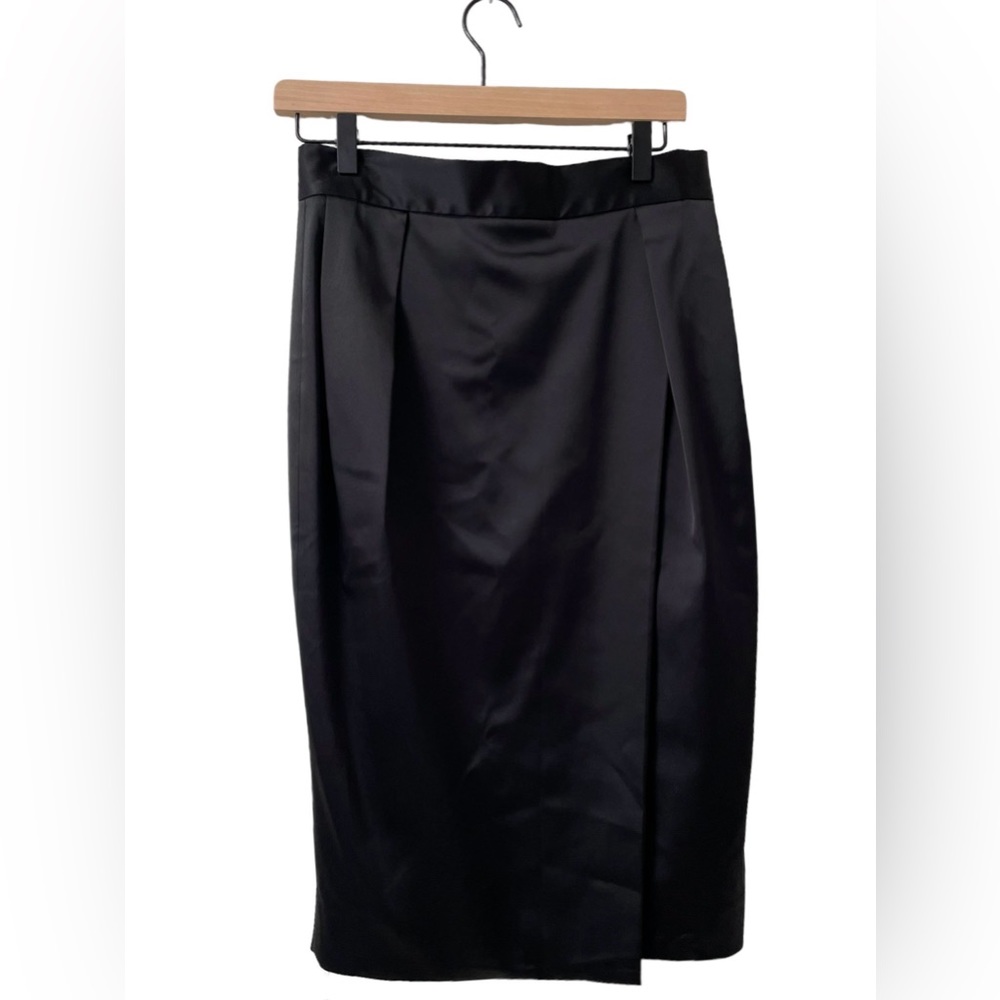 MM. Lafleur Perry Satin Faux Wrap‎ Lined Black Pencil Skirt - Picture 3 of 8